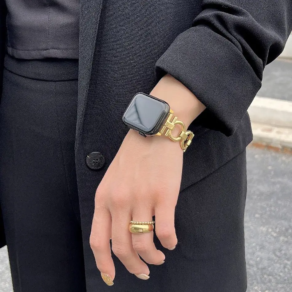 Dior‑Style Metal Chain Strap for Apple Watch (38–49 mm) | Vibelinkss