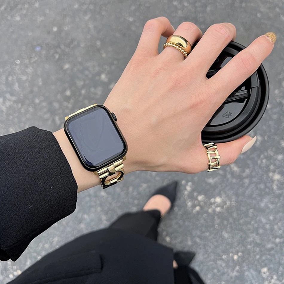 Dior‑Style Metal Chain Strap for Apple Watch (38–49 mm) | Vibelinkss