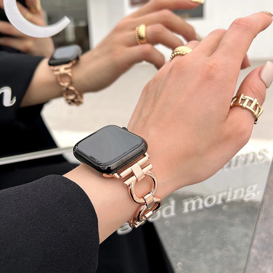 Dior‑Style Metal Chain Strap for Apple Watch (38–49 mm) | Vibelinkss