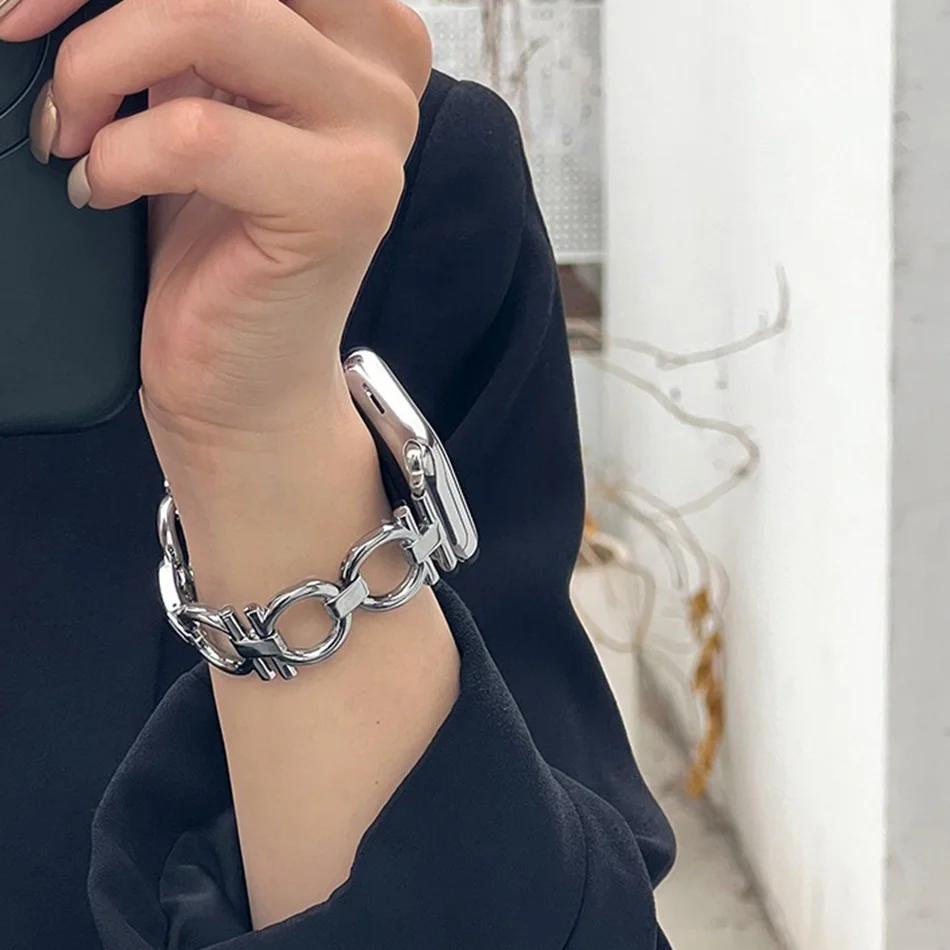 Dior‑Style Metal Chain Strap for Apple Watch (38–49 mm) | Vibelinkss