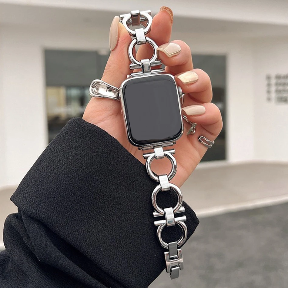 Dior‑Style Metal Chain Strap for Apple Watch (38–49 mm) | Vibelinkss