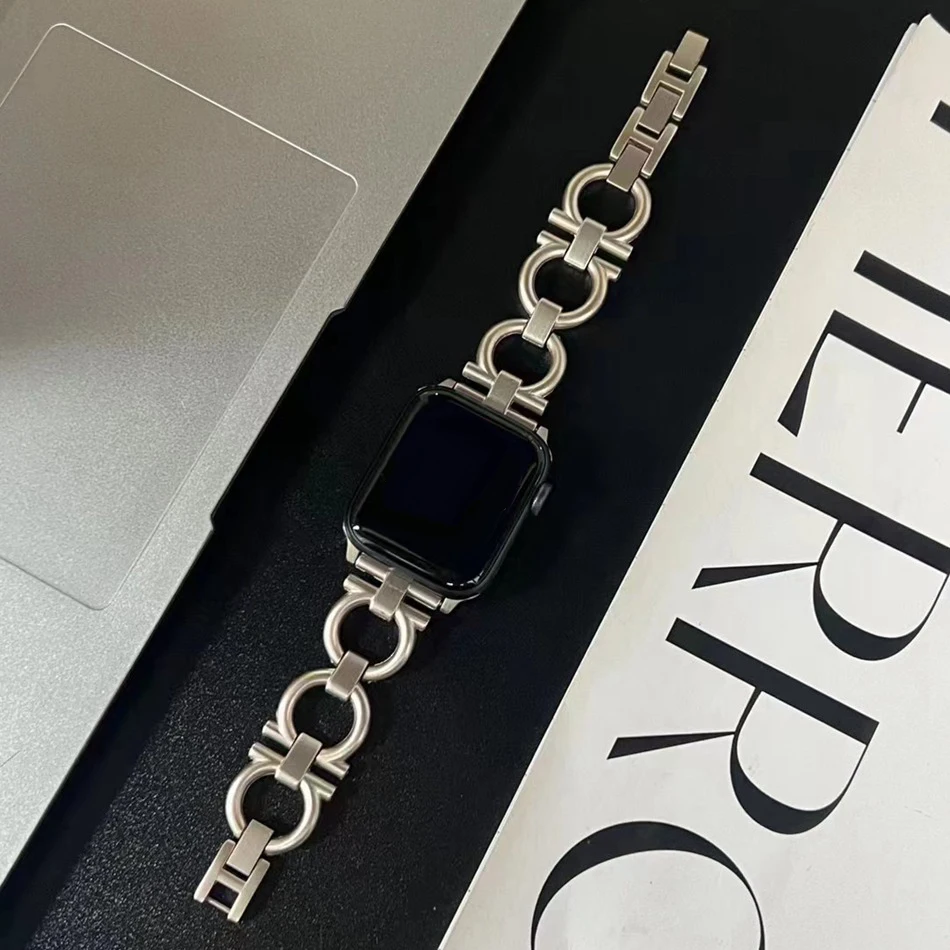 Dior‑Style Metal Chain Strap for Apple Watch (38–49 mm) | Vibelinkss