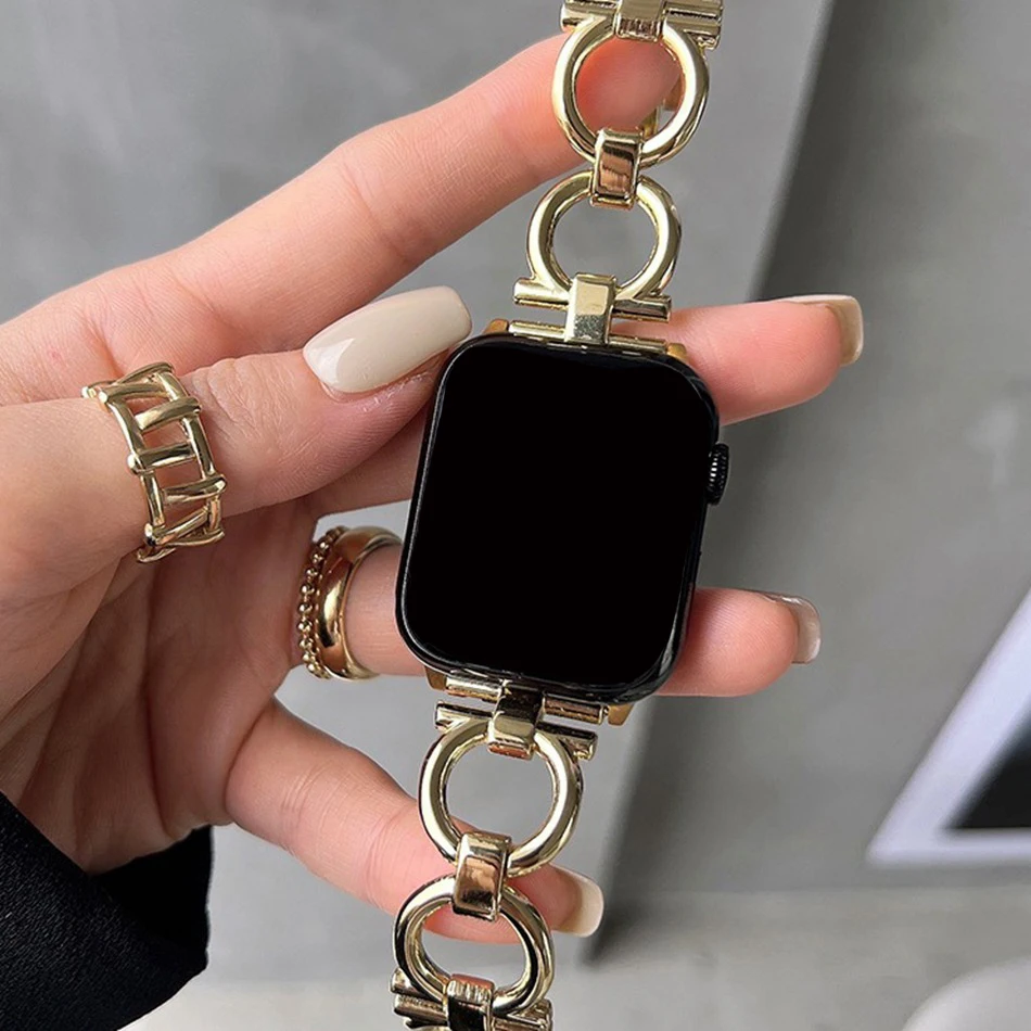 Dior‑Style Metal Chain Strap for Apple Watch (38–49 mm) | Vibelinkss