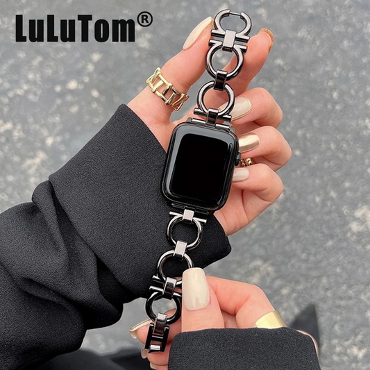 Dior‑Style Metal Chain Strap for Apple Watch (38–49 mm) | Vibelinkss